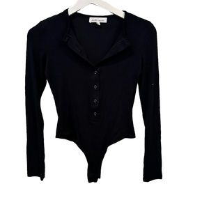 Betro Simone Cash Long-Sleeve Bodysuit Women’s XS Small  black stretch button up